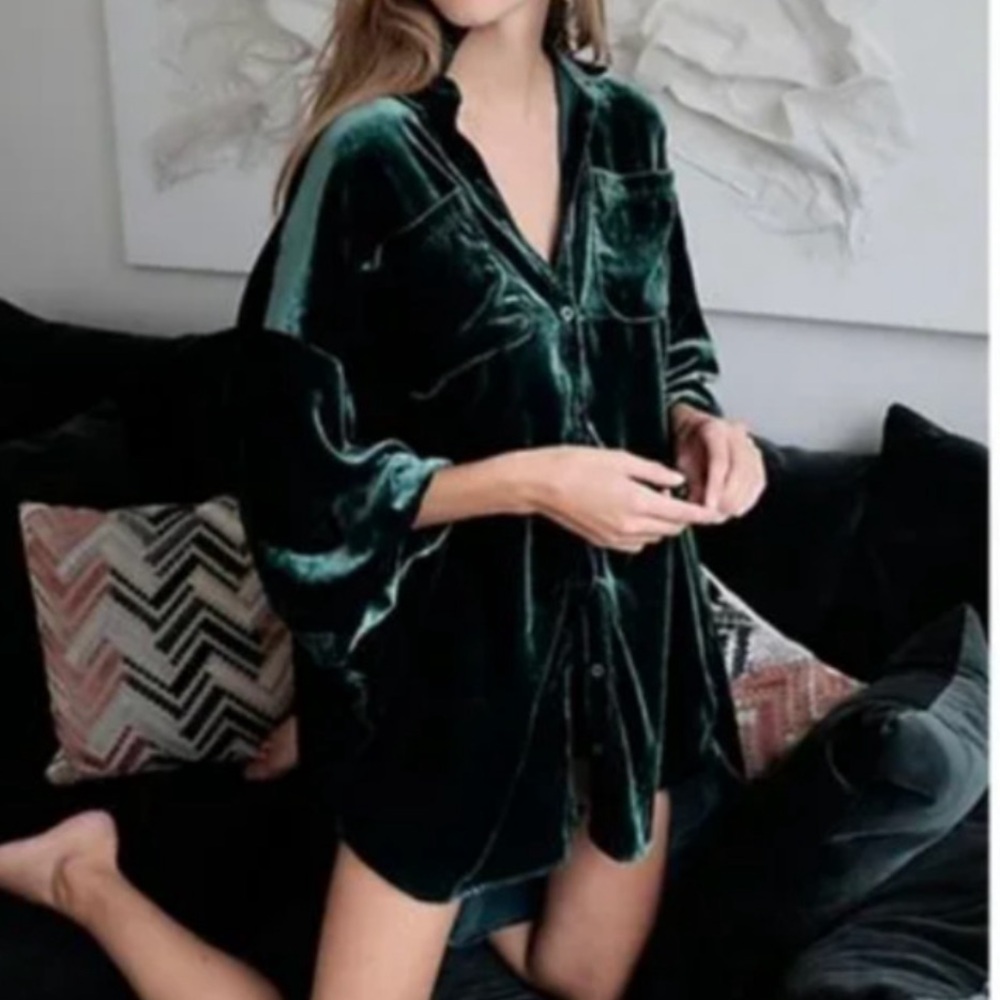 Free People Lux Velvet Shirtdress - Green